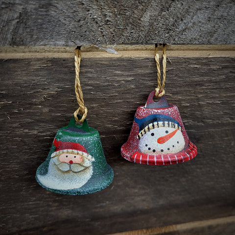 Snowman Santa Bell Ornament 2"