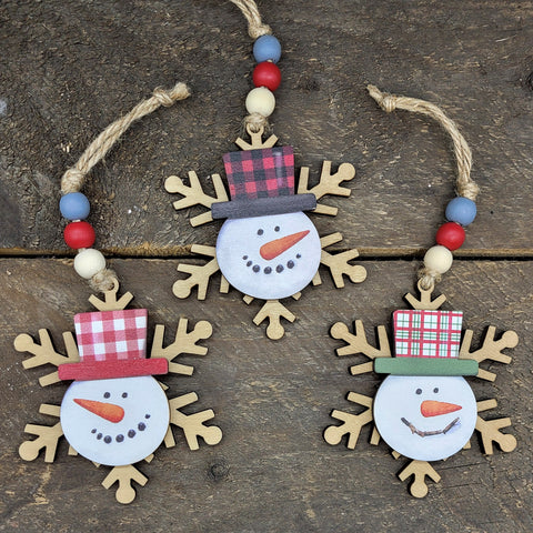 Snowflake w/Snowman Ornament MDF 9"