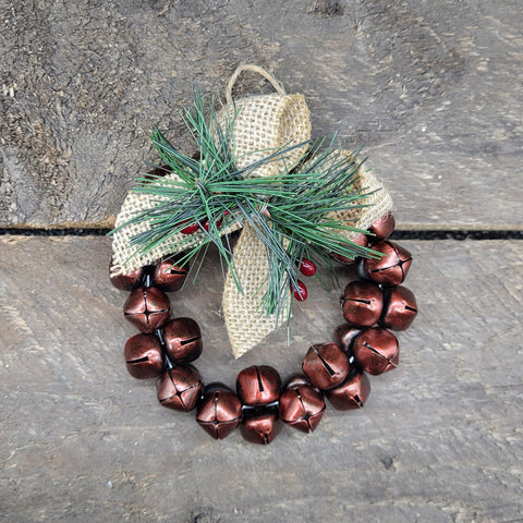 Brn Jingle Bell Wreath Ornament 4.5"