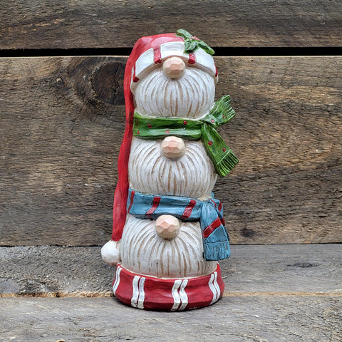 Trio Stacked Gnome Heads 9"