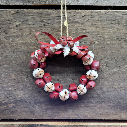 Red/Wht Jingle Bell Wreath Ornament 4.5"