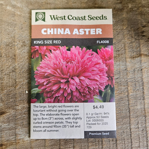 China Aster 'King Size Red'- West Coast Seeds