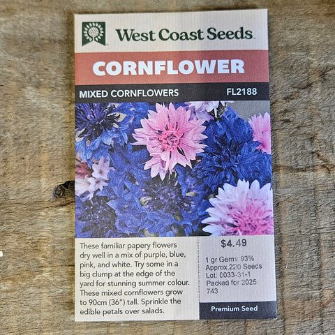 Cornflower 'Mixed Cornflowers'- West Coast Seeds