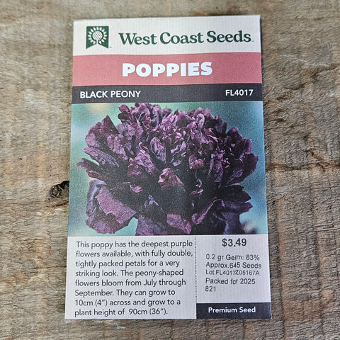 Poppies 'Black Peony' - West Coast Seeds