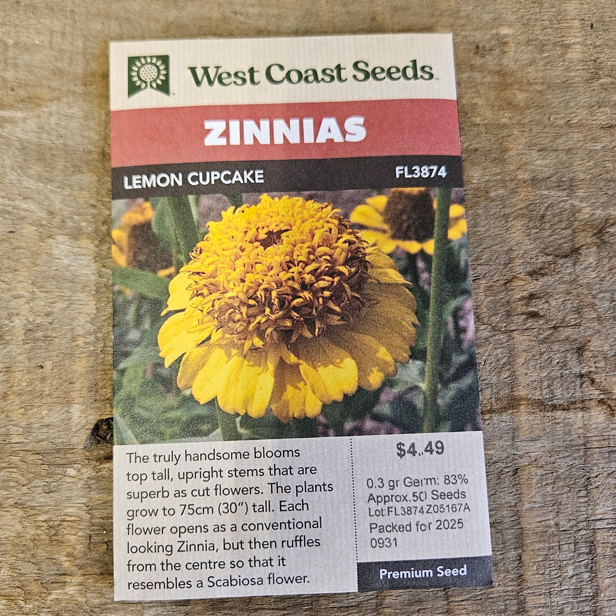 Zinnias 'Lemon Cupcake' - West Coast Seeds