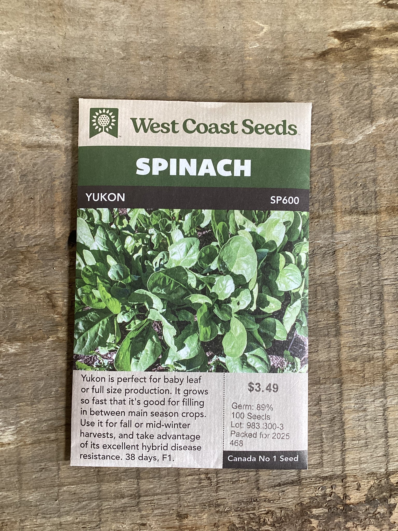 Spinach 'Yukon F1' Seeds - West Coast Seeds