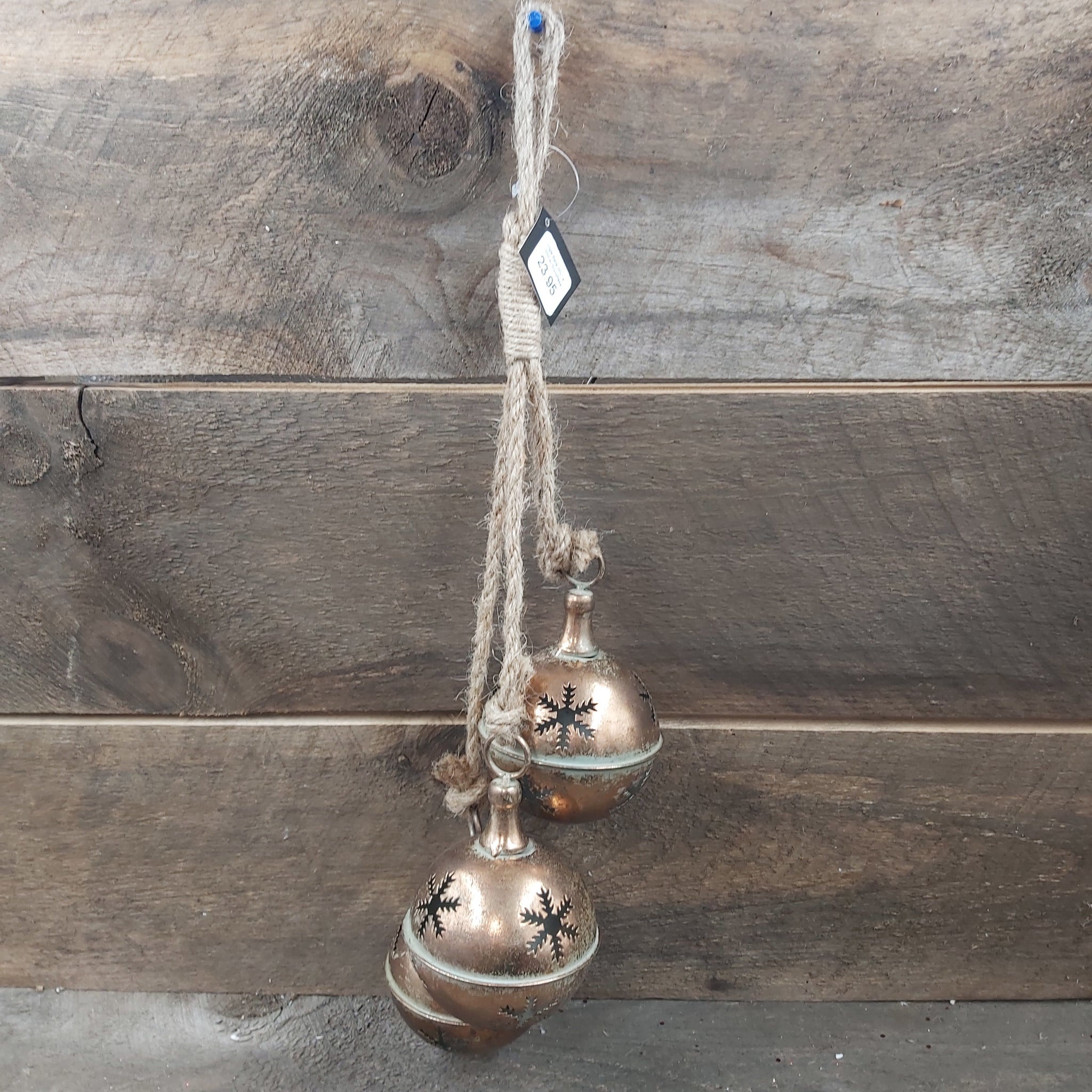 Jingle Bells 3pc 4" Gold W/ Snowflake Cutout & Rope Gold Brownish-Bronze Finish