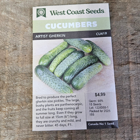 Cucumber 'Artist Gherkin F1' (Coated) Seeds - West Coast Seeds
