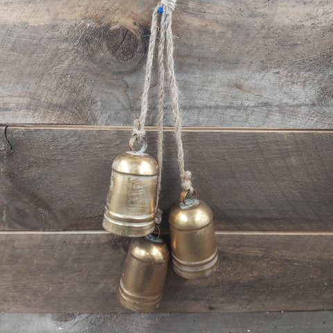 Cylinder-Shape Bells 3pc 3" Gold Tapered Bronze Finish W/ Rope Hanger