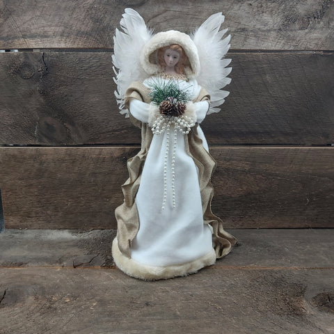 16” Ivory Angel w/ Feather Wings Tree Topper