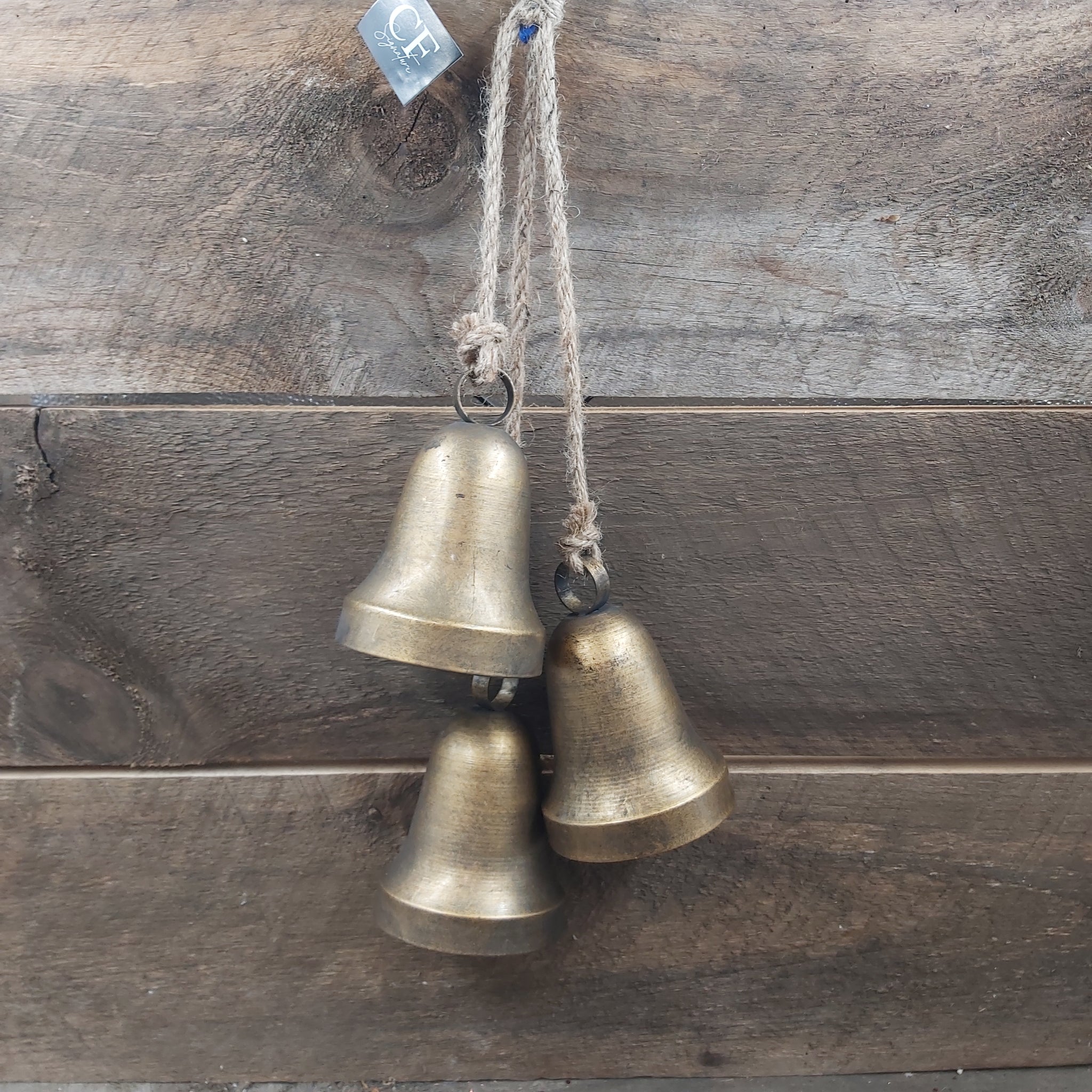 Liberty Bells 3PC 4" Gold Brass  Brushed Finish W/ Rope Hanger