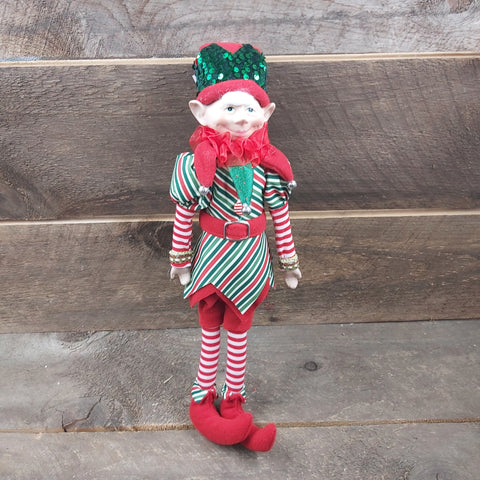 Elf Hanging Posable 18" Red/Green/White Stripes