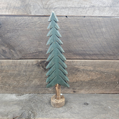 15.5" Green/Brown Wood Pine Tree