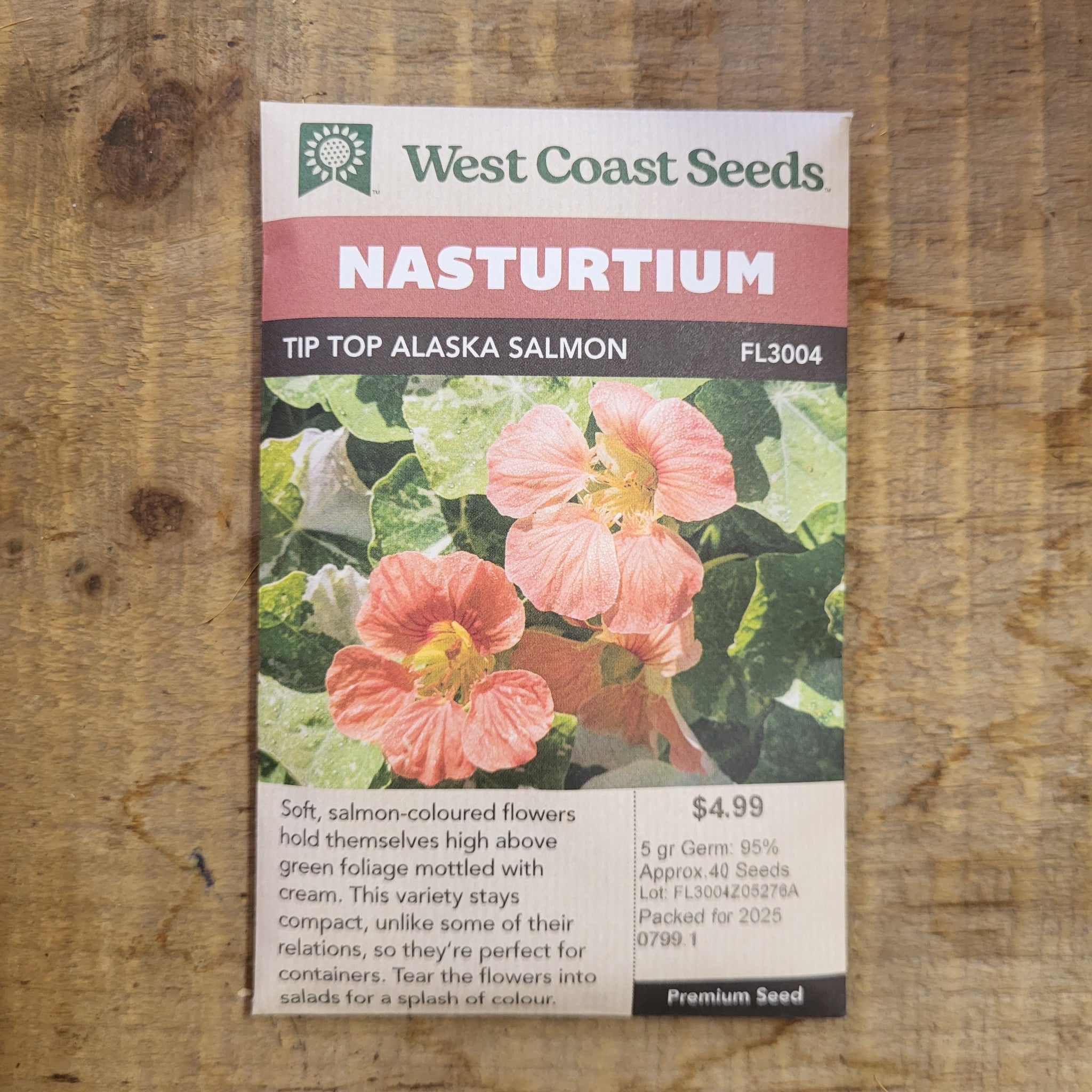Nasturtium 'Tip Top Alaska Salmon' - West Coast Seeds
