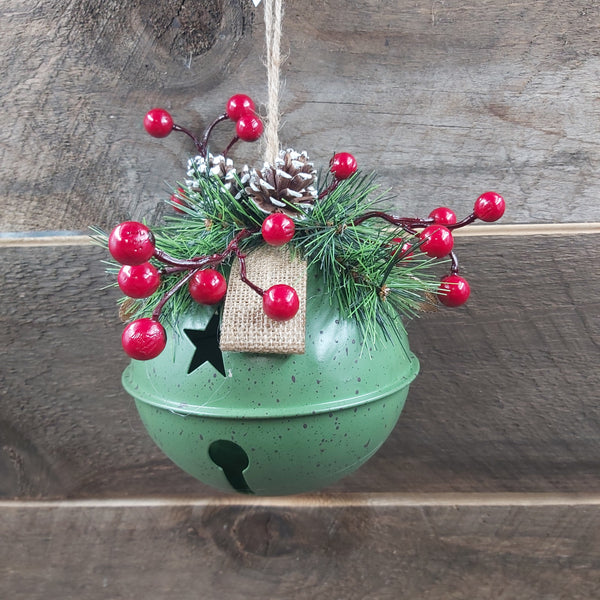 6 Inch Red/Green Jingle Bell Ornament with Sprig