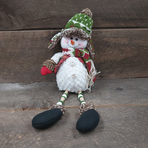 12" Sitting Snowman w/Tartan Vest/Pants