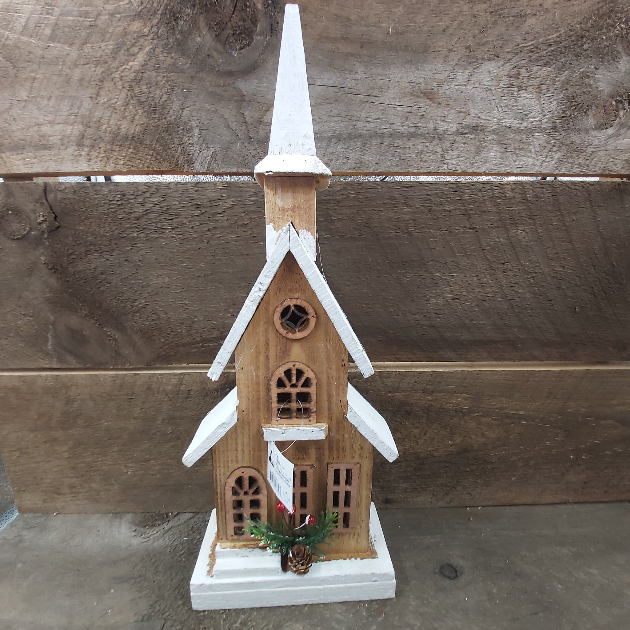 7.5"x3.5"x19.75" LED Natural Wooden Church