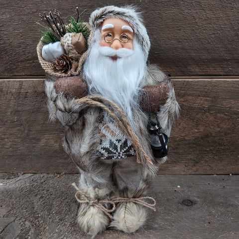 12" Brown Cloth Woodsy Santa with Lantern