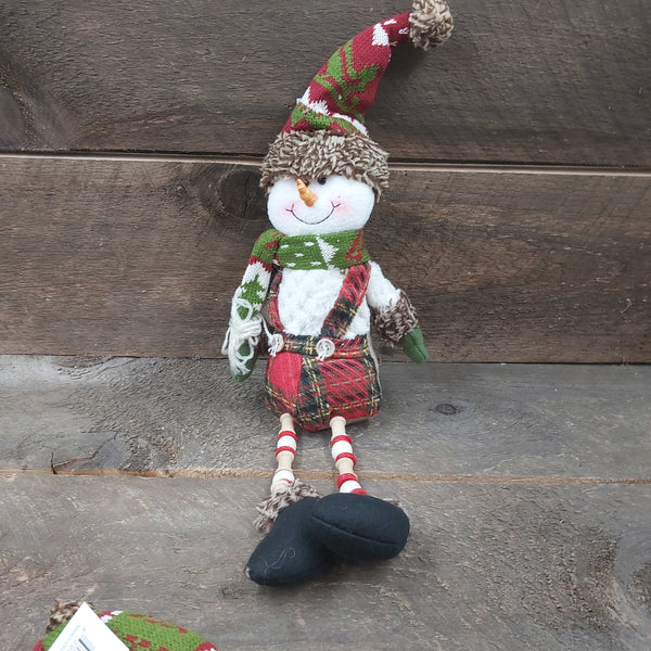 12" Sitting Snowman w/Tartan Vest/Pants