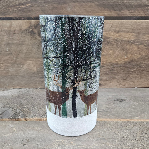 8" Glass Hurricane w/Forest and Deer