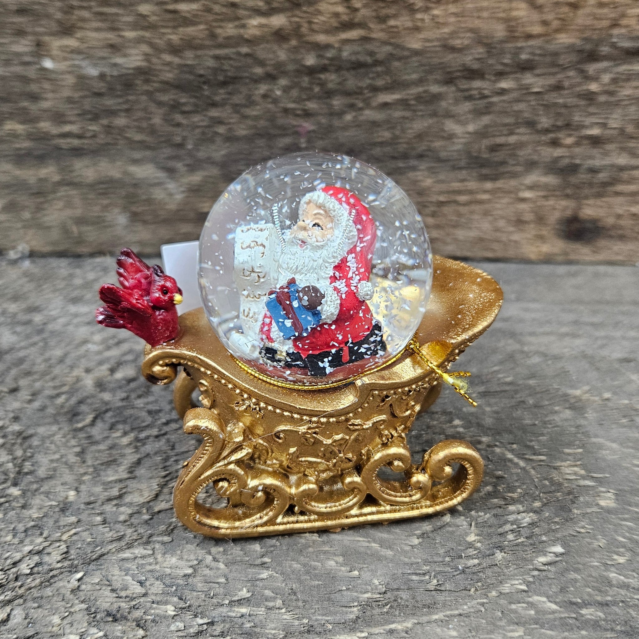 3” Gold Sleigh Globe w/Santa