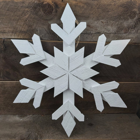 22" Large Hanging Washed White Wood Snowflake