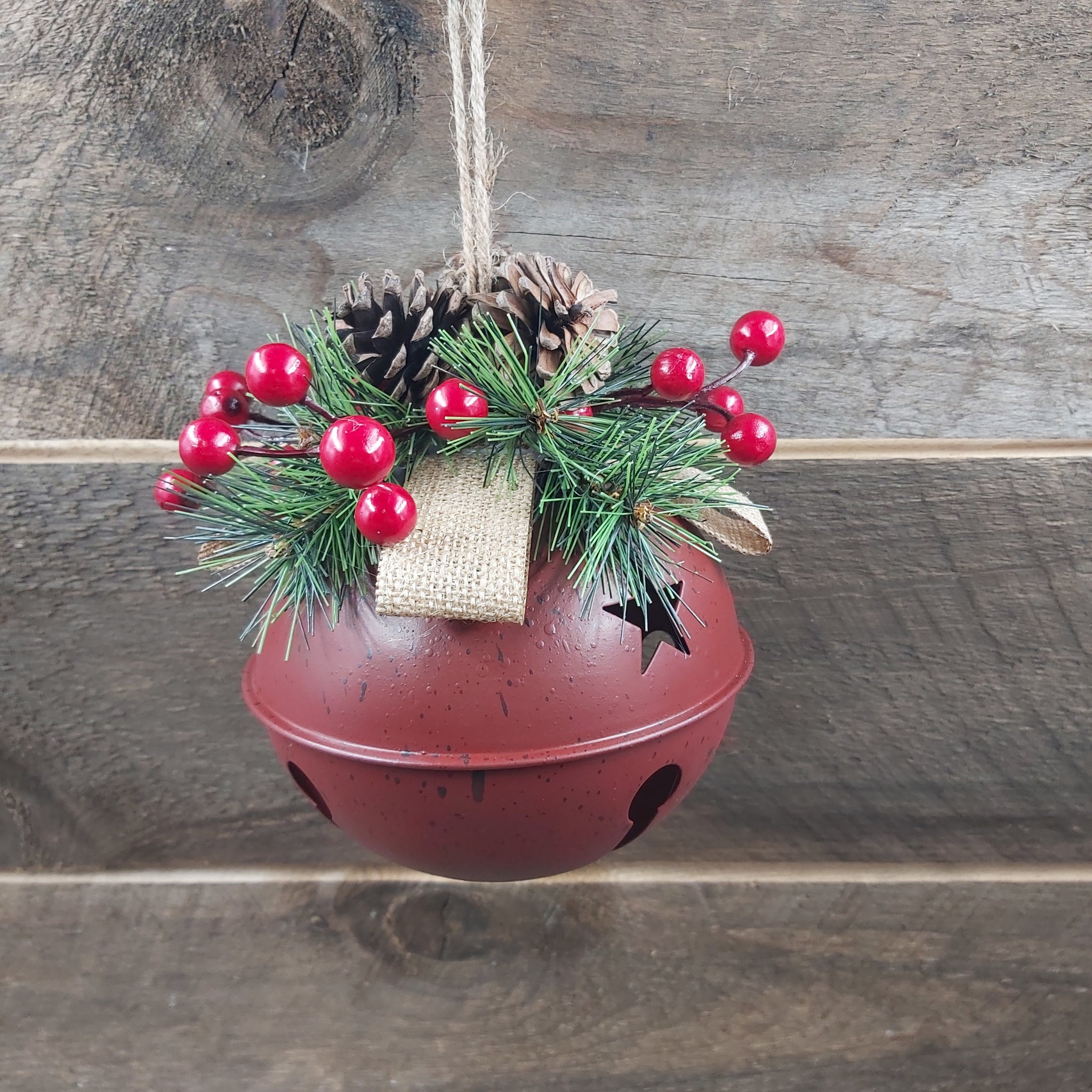 6 Inch Red/Green Jingle Bell Ornament with Sprig
