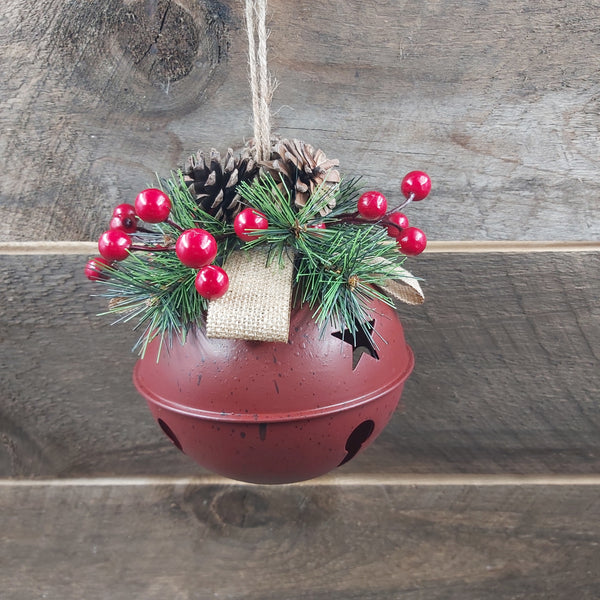 6 Inch Red/Green Jingle Bell Ornament with Sprig