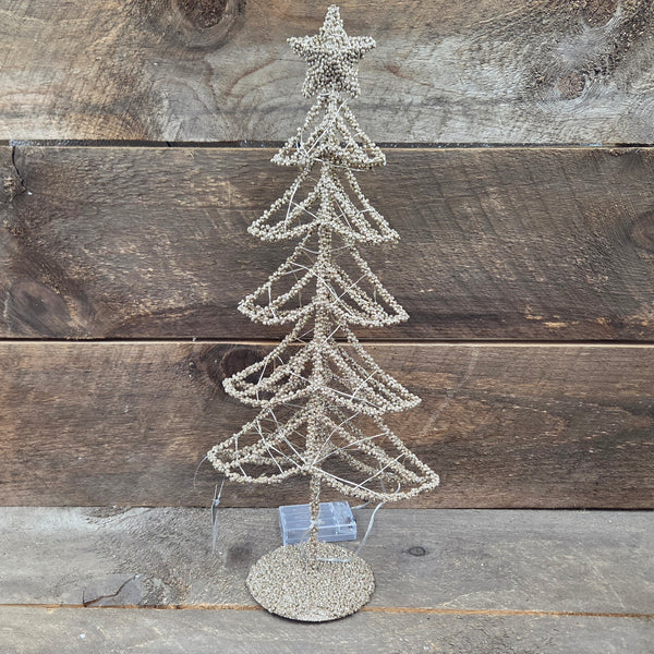 20.25" Large Glittery Table-Top Platinum Metal Accent Warm White LED Tree with Star Topper