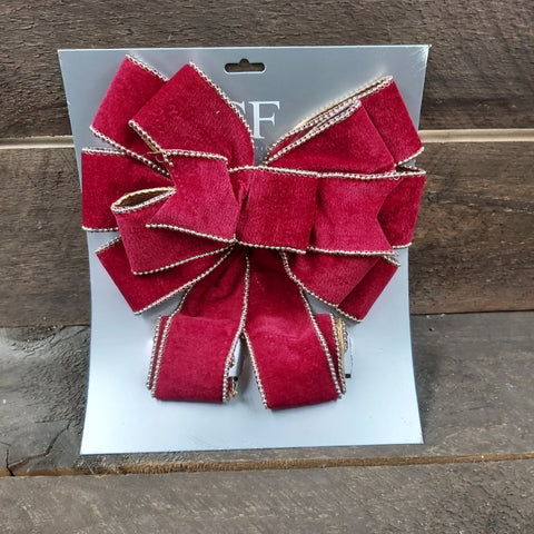 Bow Tree Topper 11" x 31" Red Matte Velvet W/ Gold Beaded Trim