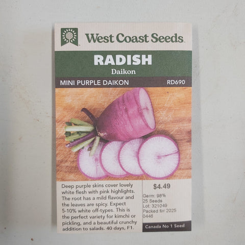 Radish 'Mini Purple Daikon' Seeds - West Coast Seeds