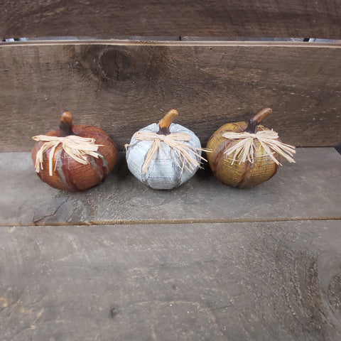 5.3" Pumpkin 'Resin with Raffia Bow 3 Assorted'
