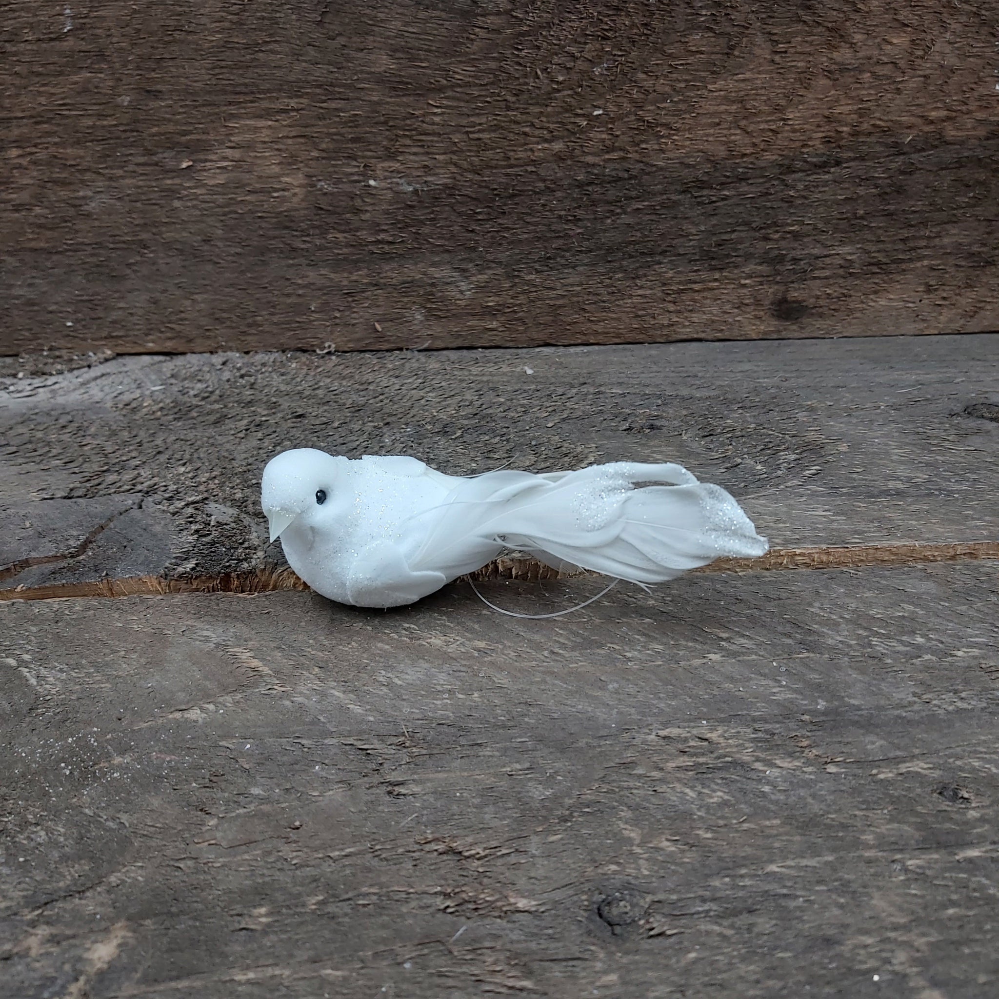 4.5" White Feather Clip Bird