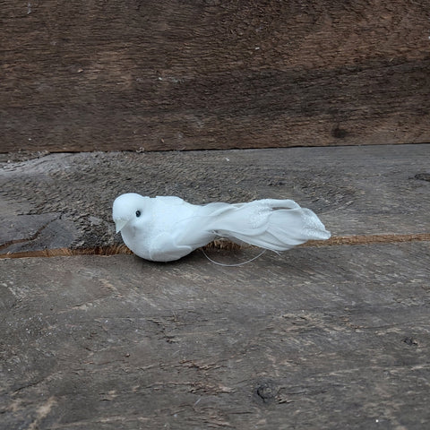 4.5" White Feather Clip Bird