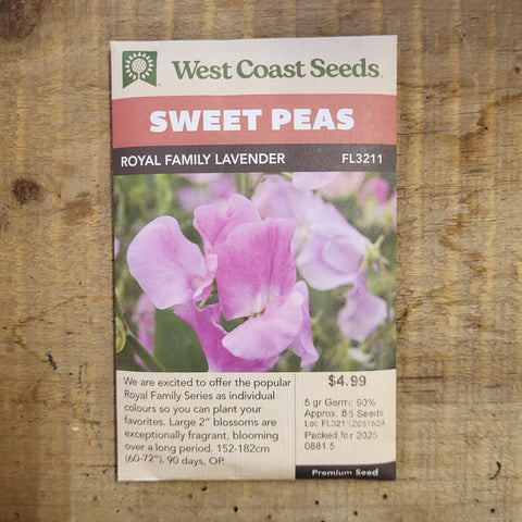 Sweet Peas 'Royal Family Lavender' - West Coast Seeds