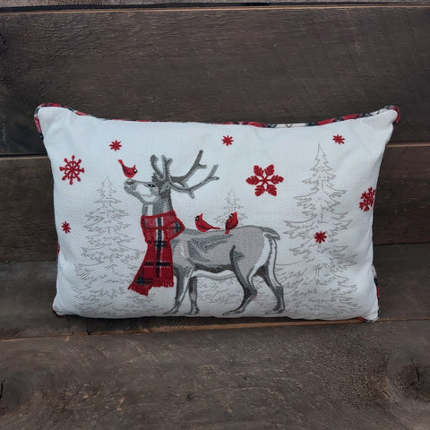 20x13" Reindeer w/Plaid Pillow