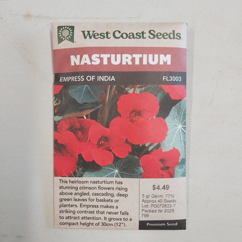 Nasturtium 'Empress of India' Seeds - West Coast Seeds
