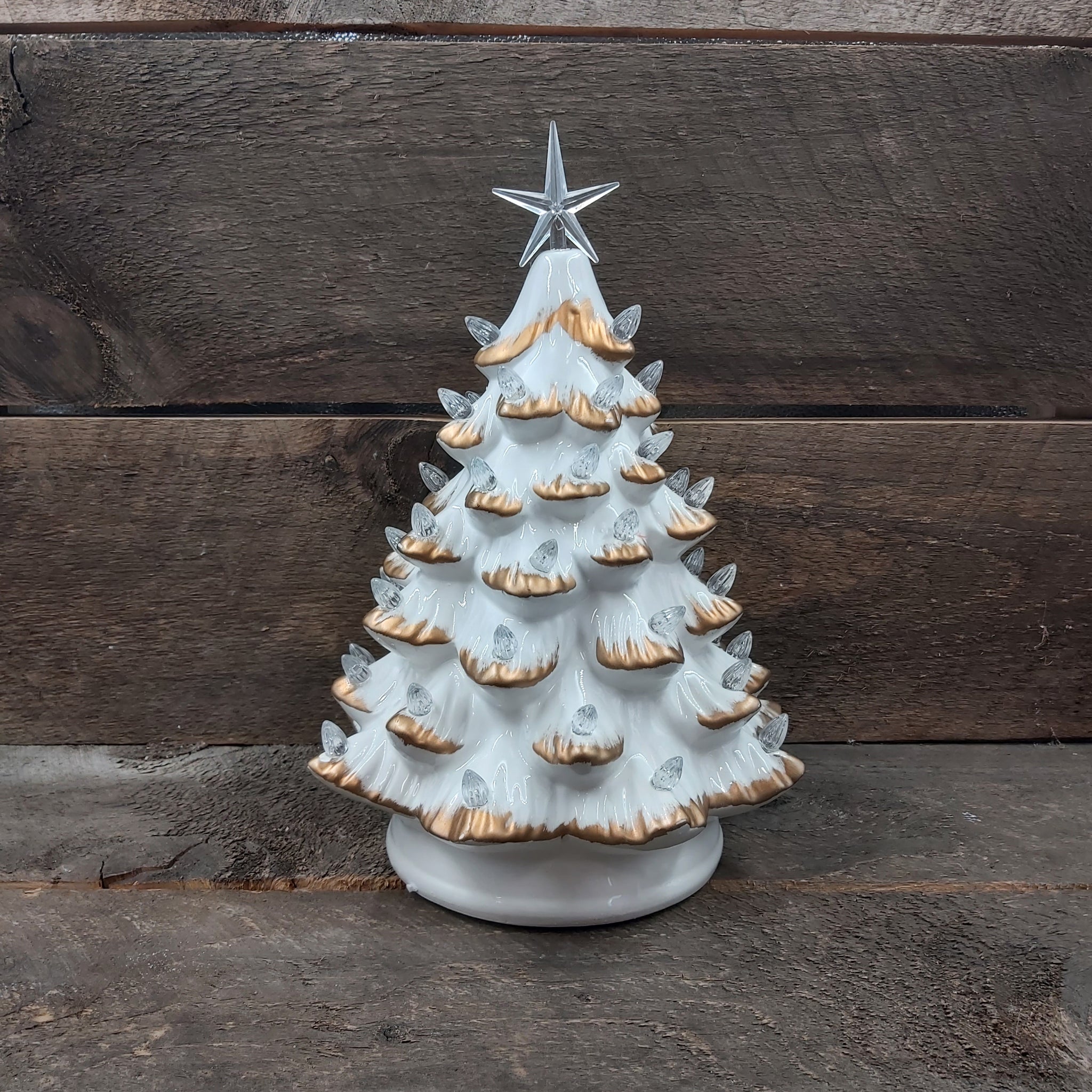 14" White LED Xmas Tree w/Gold Trim