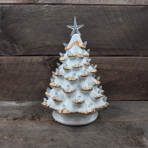 14" White LED Xmas Tree w/Gold Trim