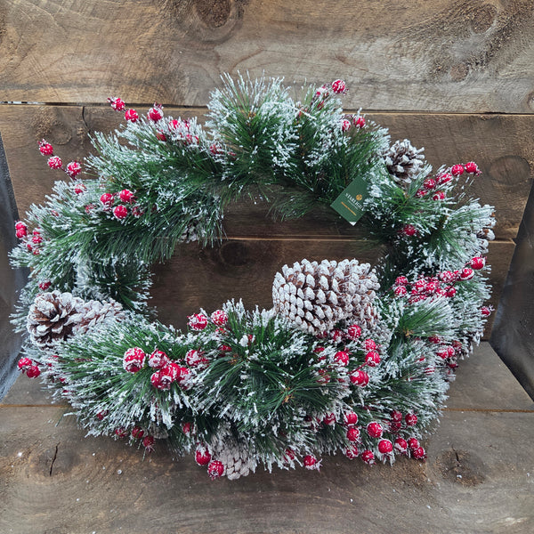 78.75" Hangable Flocked Green and White Pvc Garland with Frosty Berries