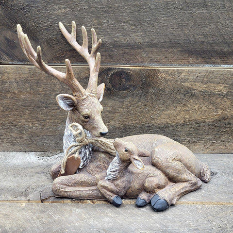 Laying Buck w/Fawn 14"