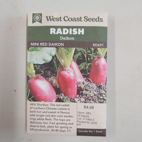 Radish 'Mini Red Daikon' Seeds - West Coast Seeds