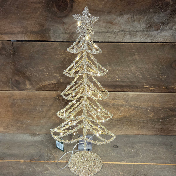 20.25" Large Glittery Table-Top Platinum Metal Accent Warm White LED Tree with Star Topper