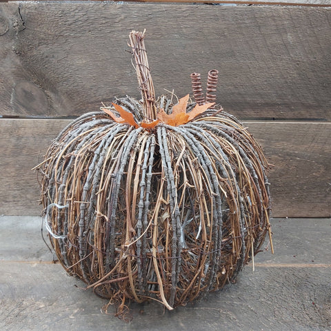 12" Brown Rattan Pumpkin LED Figurine