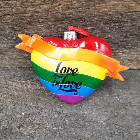 4" Rainbow Heart 'Love is Love' Hanging Ornament