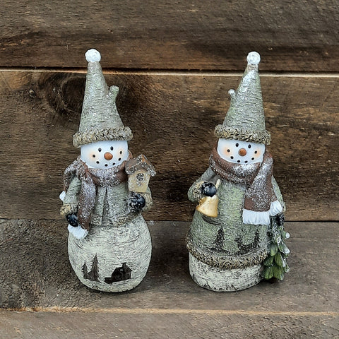 10" Rustic Snowman with Pointy Hat Figurine