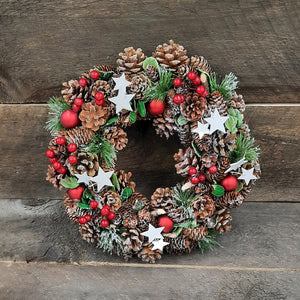 14" 'Berries and Stars' Cone Wreath