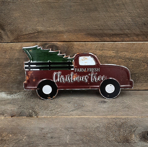 'Red Truck with Tree' Metal Sign