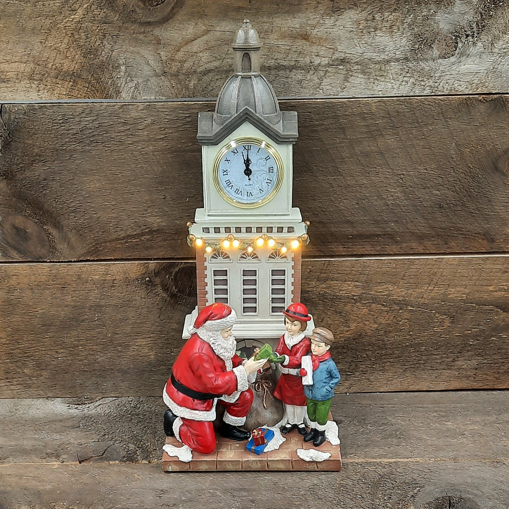 LED White Clock Tower Santa