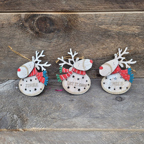 4.5" 'Wood Reindeer with Scarf' Ornament